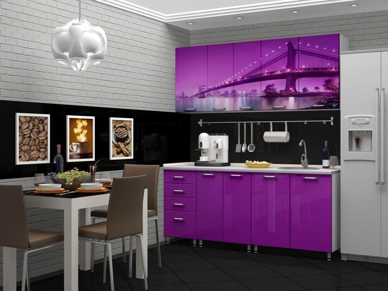 Кухонный гарнитур лилового цвета фото